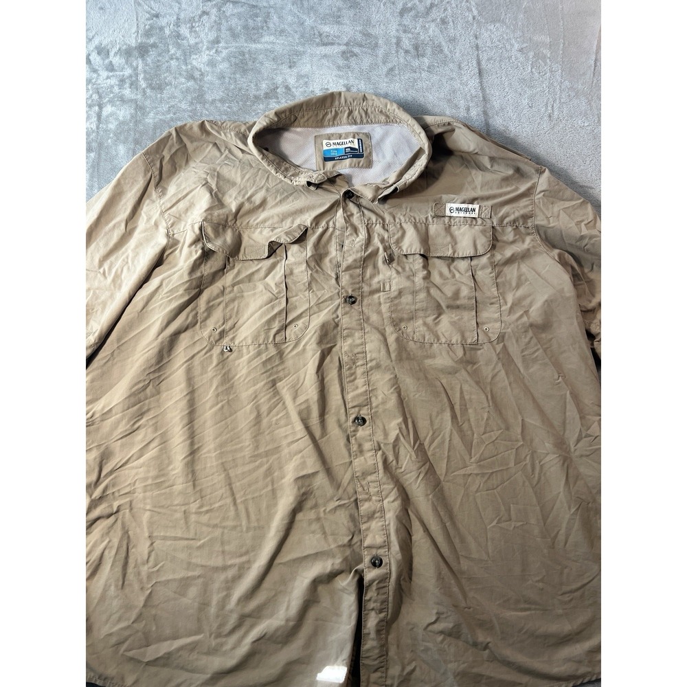 Magellan Outdoors Fish Gear Men's 3XL Tan Fishing Shirt Vented Relaxed Fit‎